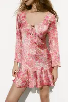 Madmext Pink Flower Patterned Dress