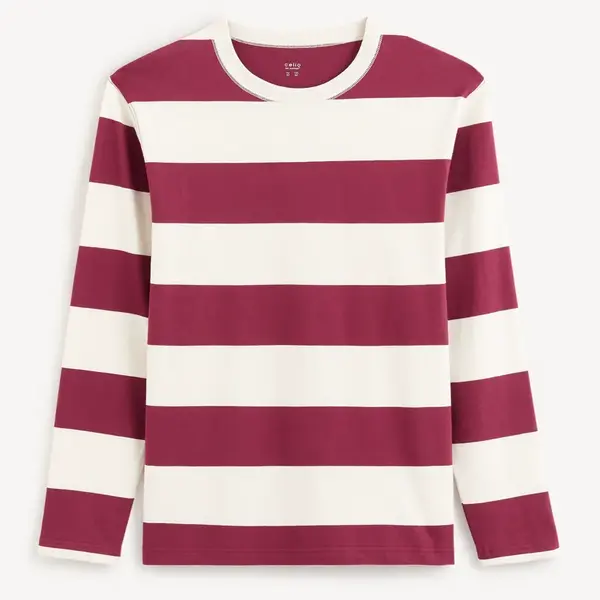 Vínové pánske pruhované tričko Celio Fecond