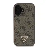 Zadní kryt Guess PU 4G Strass Triangle Metal Logo pro Apple iPhone 16, hnědá