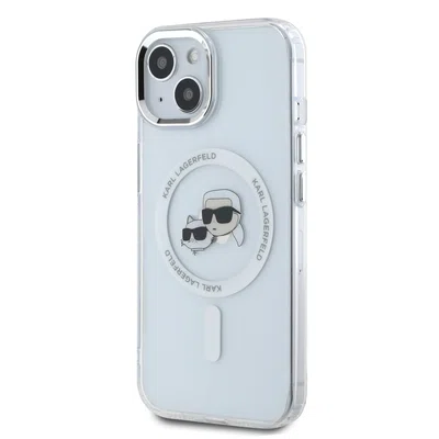 Zadní kryt Karl Lagerfeld IML K&CH Heads Metal Frame MagSafe pro Apple iPhone 15, transparentní