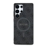 Zadní kryt Guess PU Leather 4G Colored Ring MagSafe pro Samsung Galaxy S25 Ultra, černá