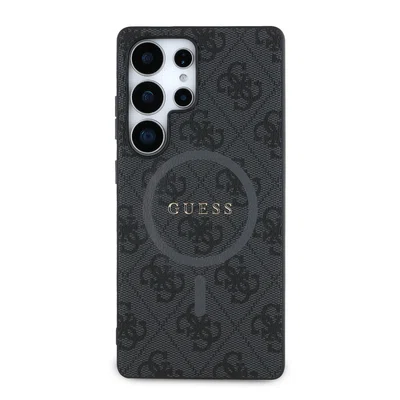 Zadní kryt Guess PU Leather 4G Colored Ring MagSafe pro Samsung Galaxy S25 Ultra, černá