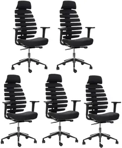 MERCURY 5PACK Ergonomická kancelářská židle FISH BONES s opěrkou hlavy,  černý plast, černá 26-60, 3D područky (5 ks)