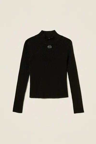 Dětské tričko s dlouhým rukávem Twinset černá barva, s pologolfem, 252GJ3042