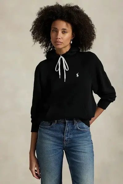 Mikina Polo Ralph Lauren dámská, černá barva, s kapucí, hladká, 211971691