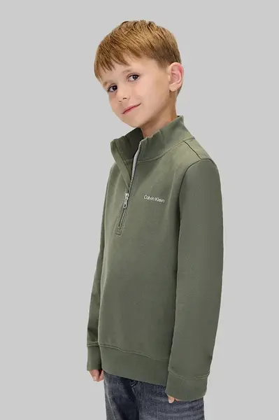 Dětská bavlněná mikina Calvin Klein Jeans zelená barva, hladká, IU0IU00721