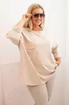 Kesi Włoski Dámská blůza Plus Size s bavlnou, kapsou a ohrnutým rukávem béžová
