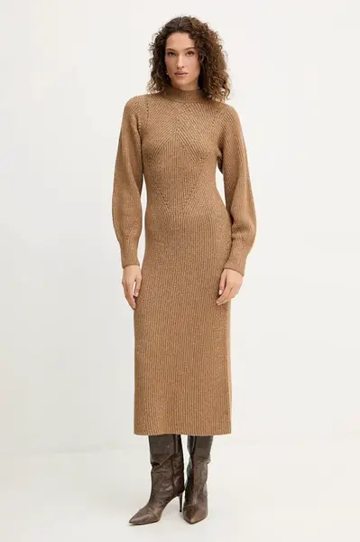 Vlněné šaty Twinset hnědá barva, maxi, 252TT3460