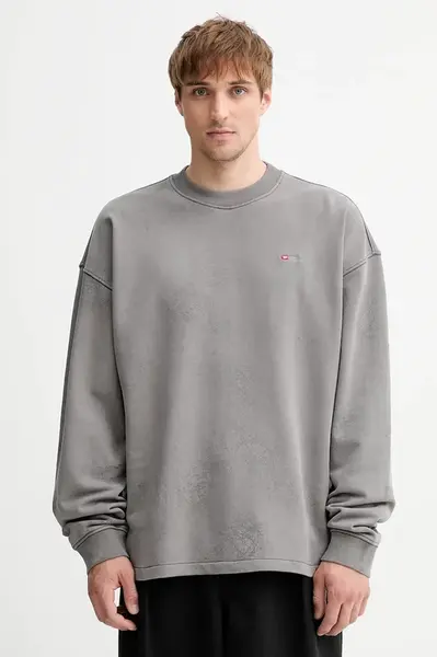 Bavlněná mikina Diesel S-BAXT-T1 pánská, šedá barva, hladká, A19306.0PLBV