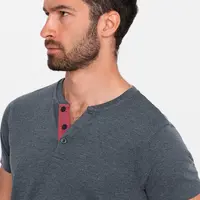 Ombre Men's T-shirt with unbuttoned round henley neckline - navy blue