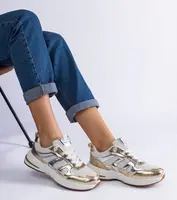 Gemre Elayne fabric sports sneakers with gold inserts
