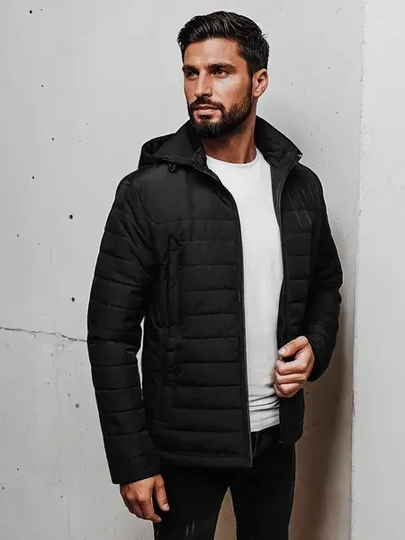 Kurtka męska pikowana z kapturem czarna Dstreet