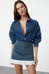 Trendyol Dark Blue More Sustainable Lace Detail Mini Denim Skirt