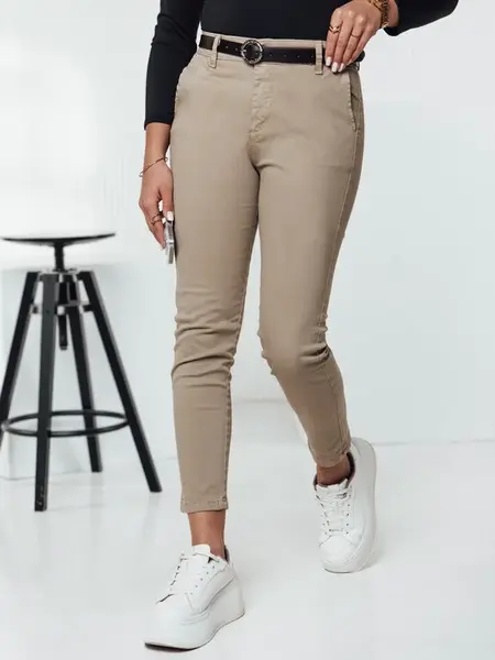 Spodnie damskie TRENDIOSS z paskiem beżowe Dstreet