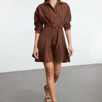 Trendyol Brown Mini Woven Shirt Dress with Open Waist Skirt