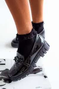 Milena Dámské Bavlněné Ponožky S Krajkou Černé