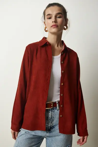 Happiness İstanbul Women's Tile Corduroy Velvet Woven Jacket Shirt