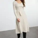 Trendyol Stone Midi Knit Belted Flounce Dress
