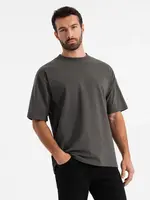 Ombre Men's LOOSE FIT cotton t-shirt with round neckline - gray-green