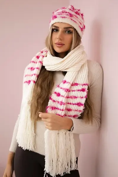 Dámský set s šátkem Anika K304 ecru + fuchsie