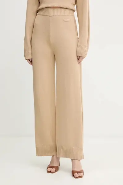 Kalhoty s příměsí vlny Armani Exchange zelená barva, high waist, XW000769 AF13774