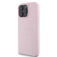 Zadní kryt Guess PU Grained Classic Logo MagSafe pro Apple iPhone 16 Pro Max, růžová