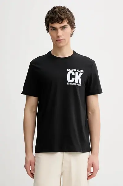 Bavlněné tričko Calvin Klein pánské, černá barva, s potiskem, LV04RE819G