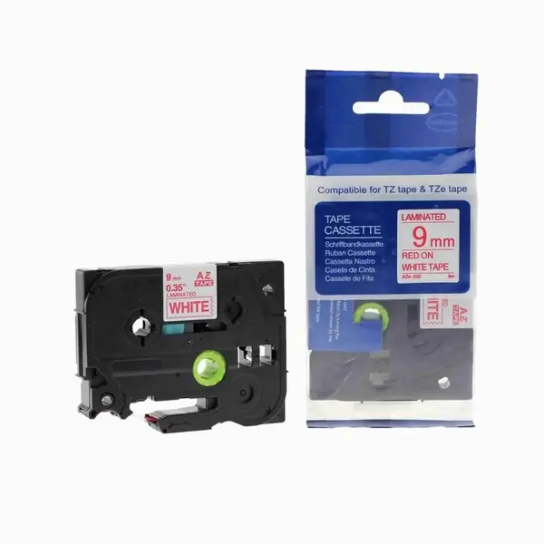 Kompatibilní páska s Brother TZ-222 / TZe-222, 9mm x 8m, červený tisk / bílý podklad