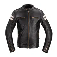 Pánská kožená moto bunda W-TEC Stripe černá s béžovými pruhy 4XL