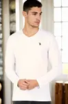 T9587 DEWBERRY V-NECK MEN'S LONG SLEEVE T-SHIRT-WHITE