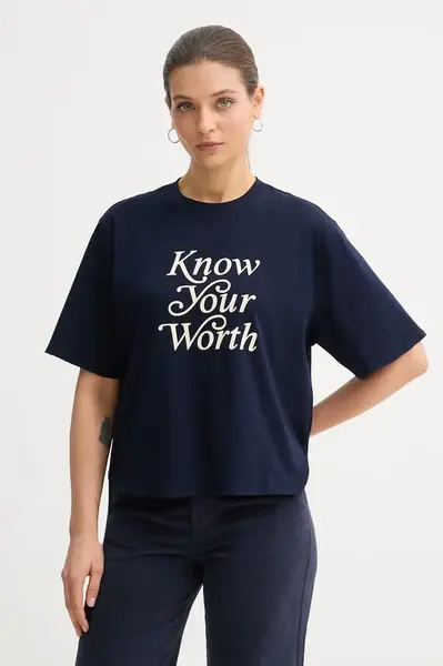 Bavlněné tričko United Colors of Benetton dámské, tmavomodrá barva, 3DCJD10B9