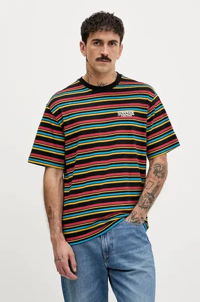 Bavlněné tričko United Colors of Benetton x Stranger Things černá barva, 3LQMU10BC