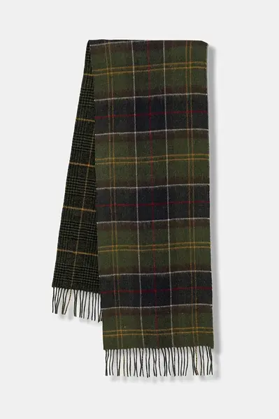 Vlněná šála Barbour zelená barva, vzorovaná, USC0401