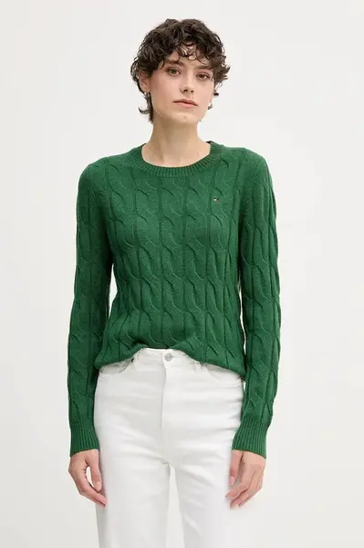 Vlněný svetr Tommy Hilfiger dámský, zelená barva, WW0WW43586