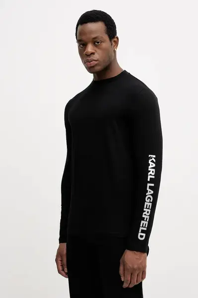 Tričko s dlouhým rukávem Karl Lagerfeld černá barva, s potiskem, 554235.755400