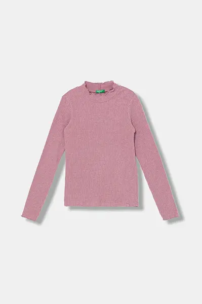 Dětské tričko s dlouhým rukávem United Colors of Benetton růžová barva, s pologolfem, 381PC10RC