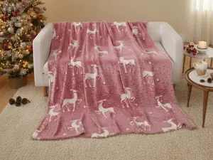 Svítící vánoční mikroplyšová deka STAR DEER, červená Rozměr: 150 x 200 cm