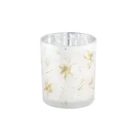 Biely sklenený svietnik AOLANI FLOWER, 10 cm