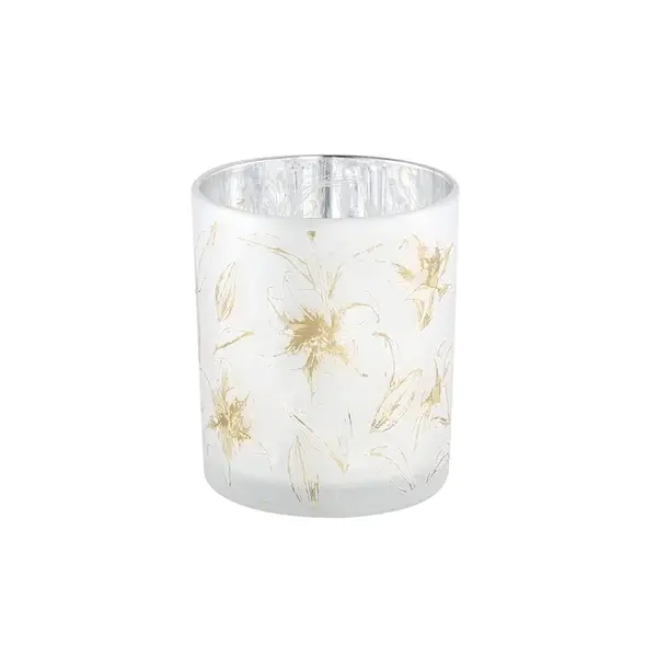 Biely sklenený svietnik AOLANI FLOWER, 10 cm