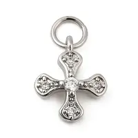 Brass Micro Pave Cubic Zirconia Tiny Cross Charms