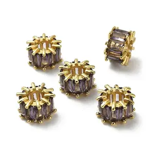 Brass Micro Pave Cubic Zirconia European Beads