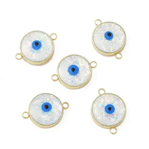 Brass Synthetic Opal Evil Eye Connector Charms