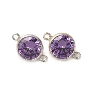 925 Streling Silver Pave Cubic Zirconia Birthstone Connector Charms