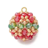 Christmas Electroplate Glass & Round Rocailles & Glass Pearl Beaded Pendants