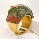 Fashionable 304 Stainless Steel & Natural Unakite Finger Rings
