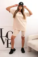 Kesi Włoski Dámský bavlněný komplet s krátkým rukávem a šortkami béžový