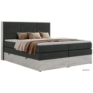 MKS POSTEL BOXSPRING DELNOR KING 160/200 - Tmavě šedá Strukturovaná látka - Topper T25 - H3