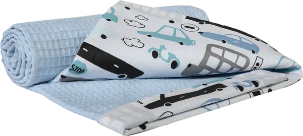 Medi Partners Blanket 75x100 cotton + cotton Waffle – Cars + blue waffle