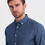 Ombre Men's patterned thin denim shirt with pocket - blue