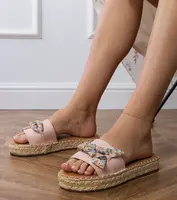 Gemre Pink espadrille sandals with a bow Kartis